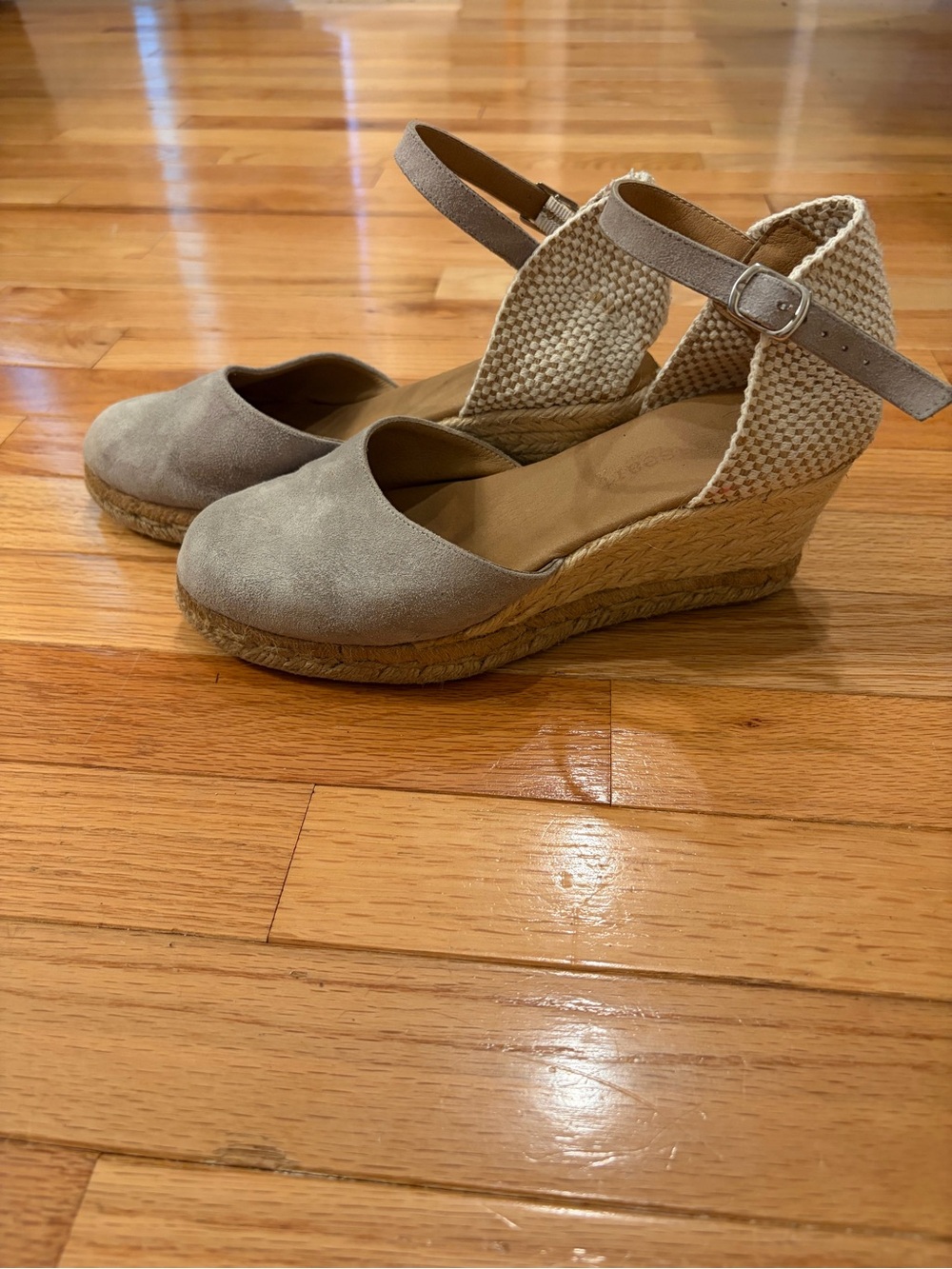 Paseart Blue Gray Suede Espadrille Sandals Woven Heel Adjustable Ankle Strap